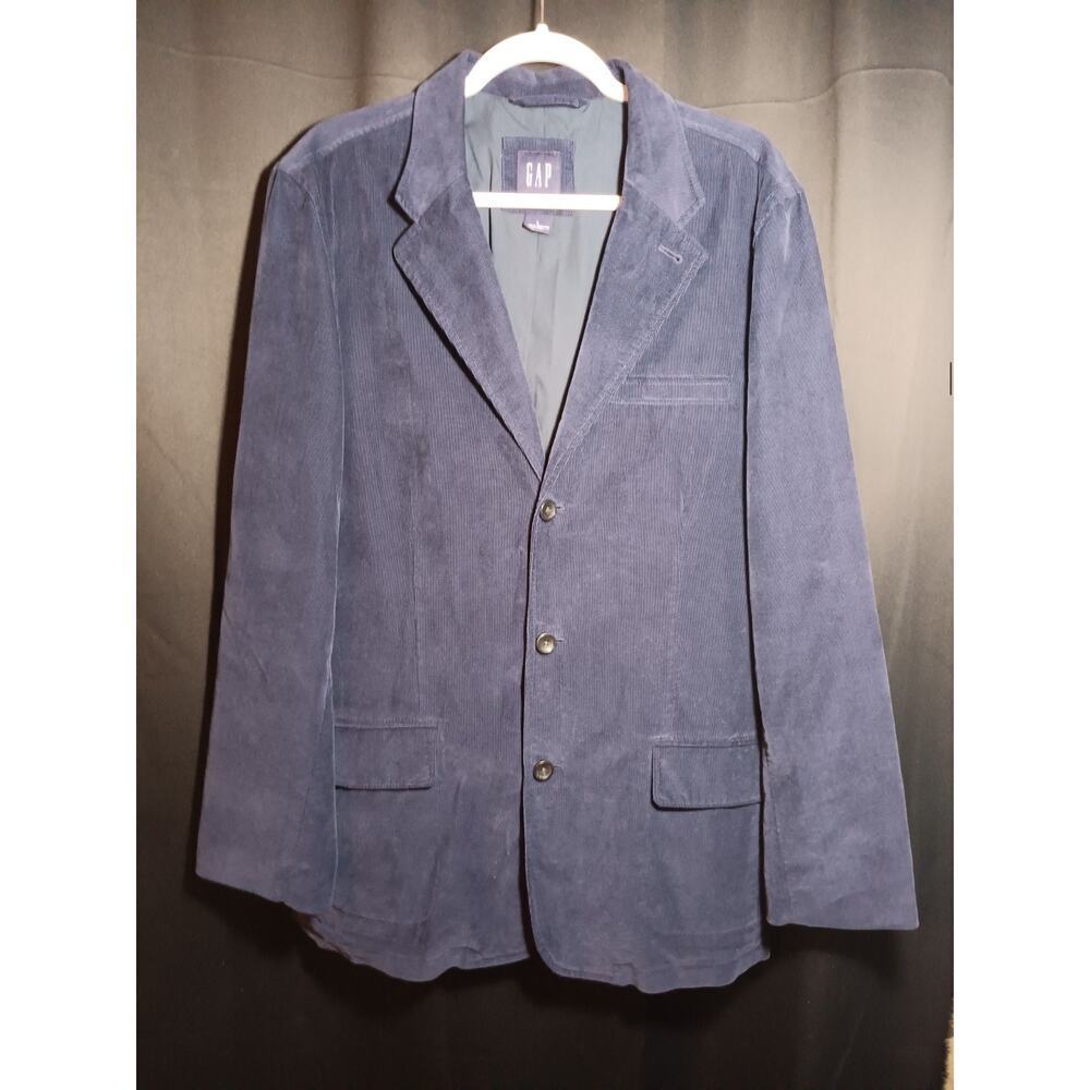 Gap Blazer Mens Large Blue Corduroy Jacket 3 Button Sport Coat Lined Preppy Work